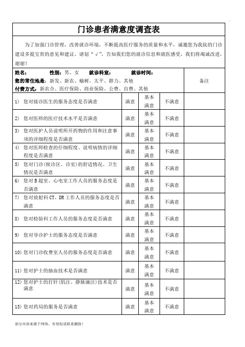 门诊患者满意度调查表