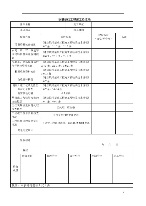 铁塔基础工程竣工验收表