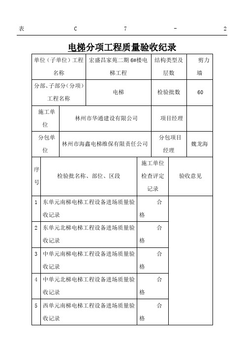 电梯分部子分部工程质量验收纪录全