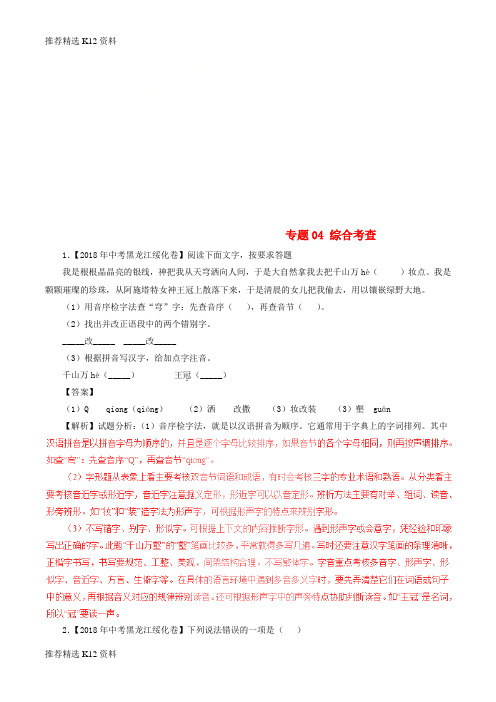 【推荐精选】2018年中考语文试题分项版解析汇编(第03期)专题04 综合考查(含解析)