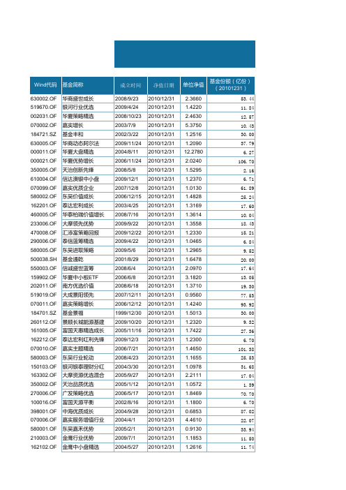 2010年基金业绩排行榜