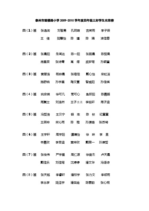 泰州市鼓楼路小学2009-2010学年度第二学期四年级三好 …