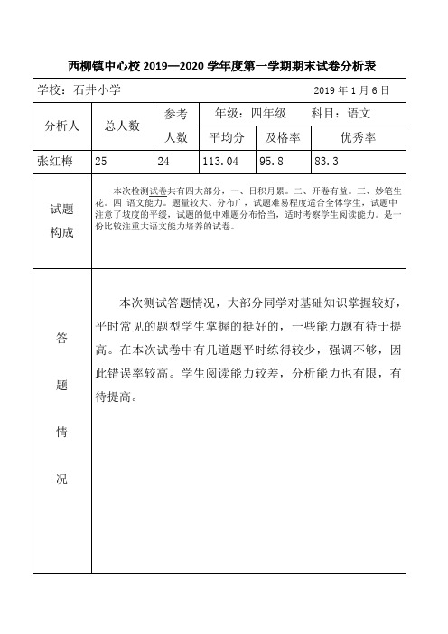 人教版2019-2020学年第一学期四年级语文上册期末试卷分析