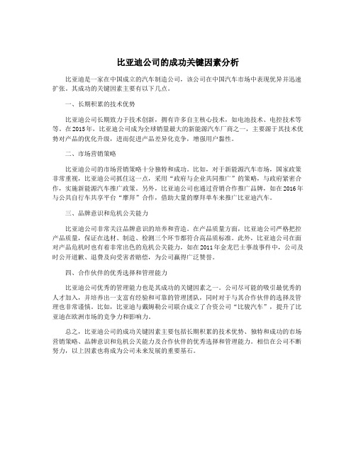 比亚迪公司的成功关键因素分析