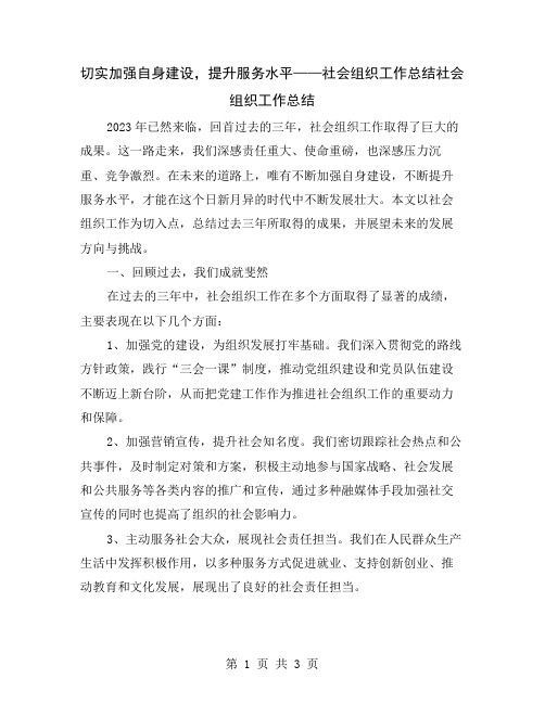 切实加强自身建设,提升服务水平——社会组织工作总结