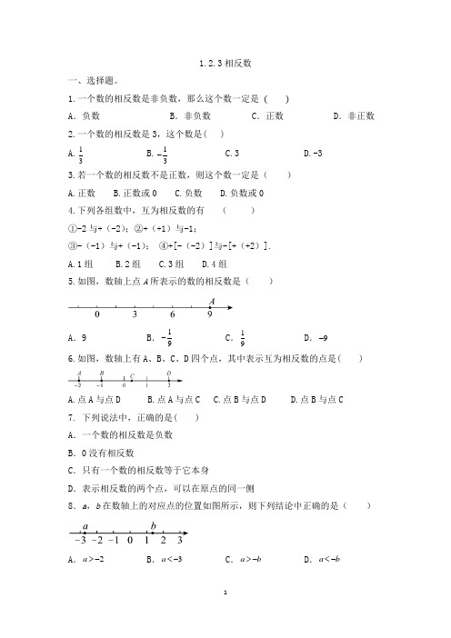 1.2.3相反数同步练习2024-2025学年人教版数学+七年级上册