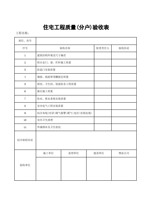 住宅工程质量分户验收汇总表