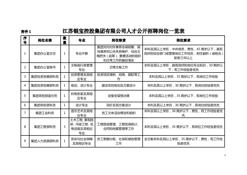 江苏银宝控股集团有限公司人才公开招聘岗位一览表001