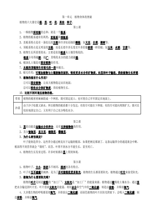 五年级上册科学-1-5单元知识点 鄂教版