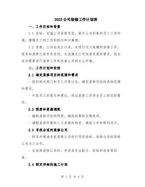 2023公司装修工作计划表