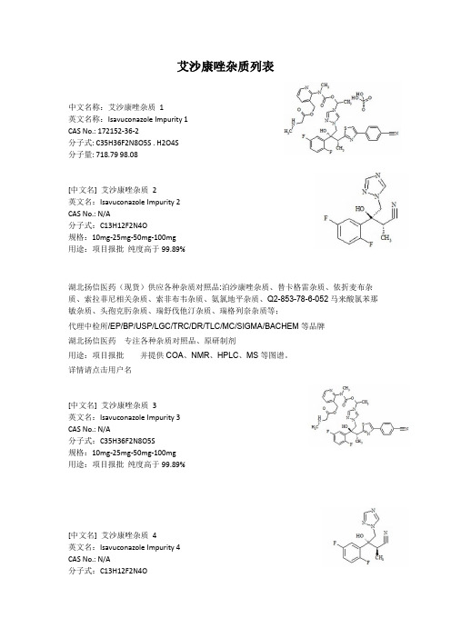 艾沙康唑杂质种类整理列表