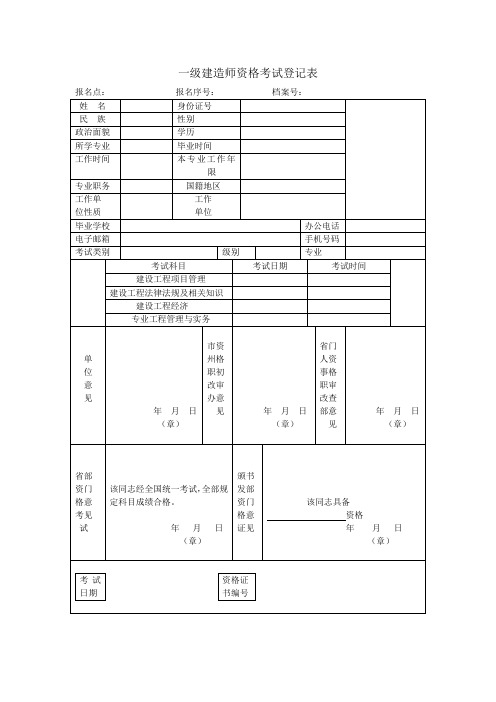 全国一级建造师报名表格.doc