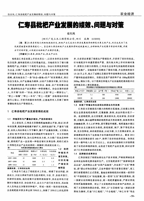 仁寿县枇杷产业发展的绩效、问题与对策