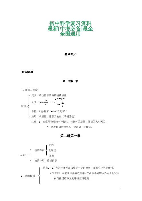 (完整word版)中考必备-初中科学复习资料大全【包含初中物理、化学、生物、地理所有考点】(2),推荐文档