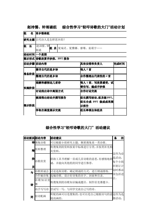 综合性学习“轻叩诗歌的大门”活动计划