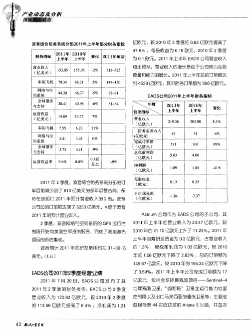 EADS公司2011年2季度经营业绩