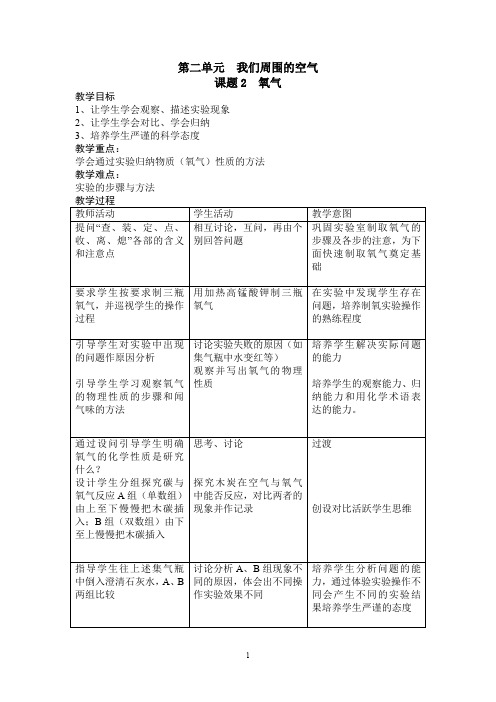 初三化学 课题2氧气教案及教学反思