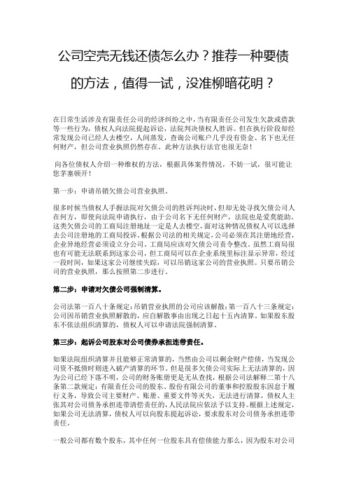 公司空壳无钱还债怎么办