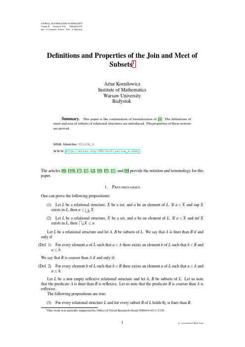 Definitions and Properties of the Join and Meet of Subsets 1