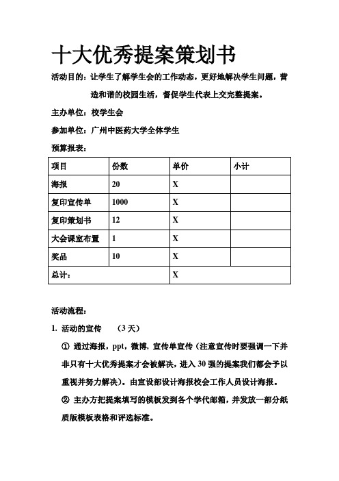 十大优秀提案策划书 4月14修改