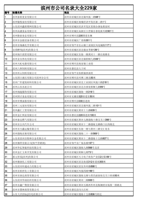 滨州市公司名录大全229家