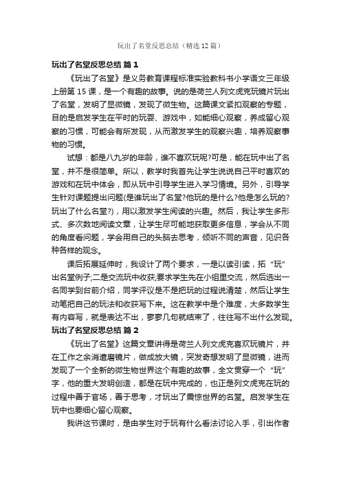 玩出了名堂反思总结（精选12篇）