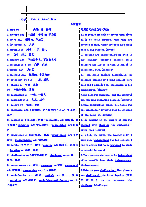 江苏省徐州市王杰中学2017届高三英语复习：M1 Unit 1 单词 精品