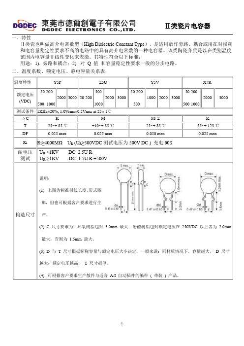 II类瓷片电容器规格