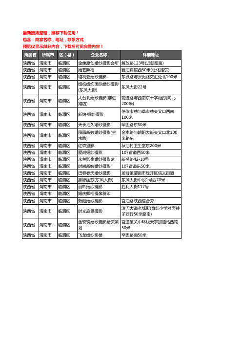 新版陕西省渭南市临渭区婚纱摄影企业公司商家户名录单联系方式地址大全20家