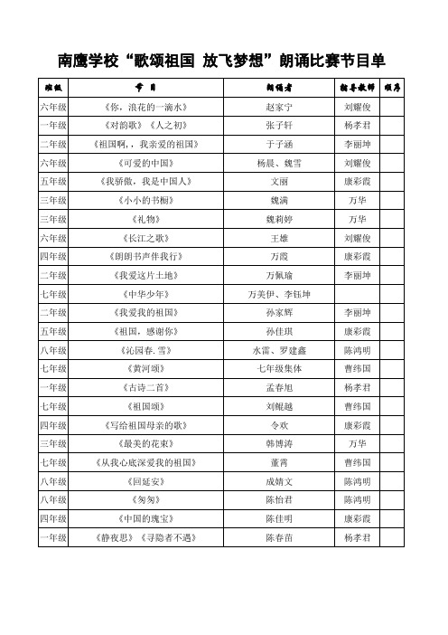 南鹰学校“歌颂祖国放飞梦想”朗诵比赛节目单