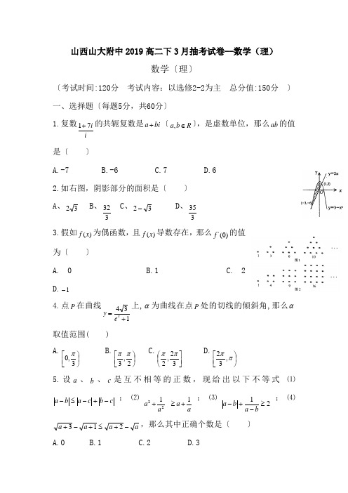 山西山大附中2019高二下3月抽考试卷--数学(理)