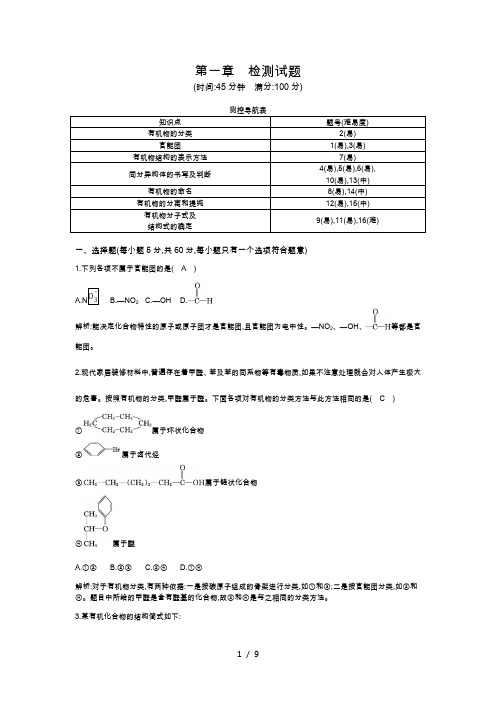 【化学选修5精选+详解】  第一章检测试题