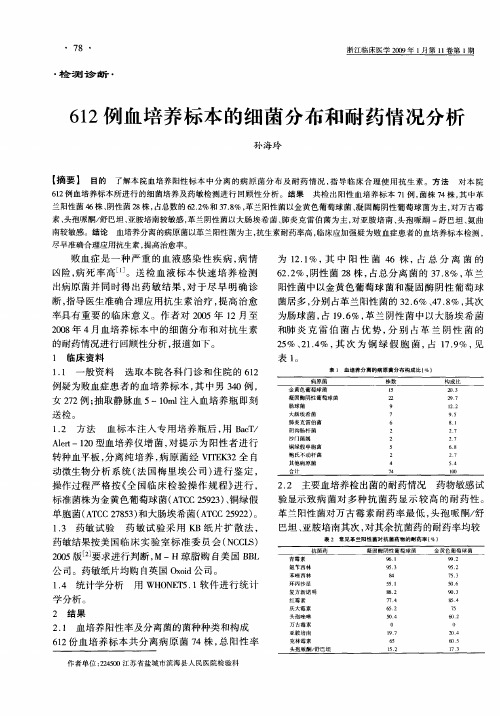 612例血培养标本的细菌分布和耐药情况分析