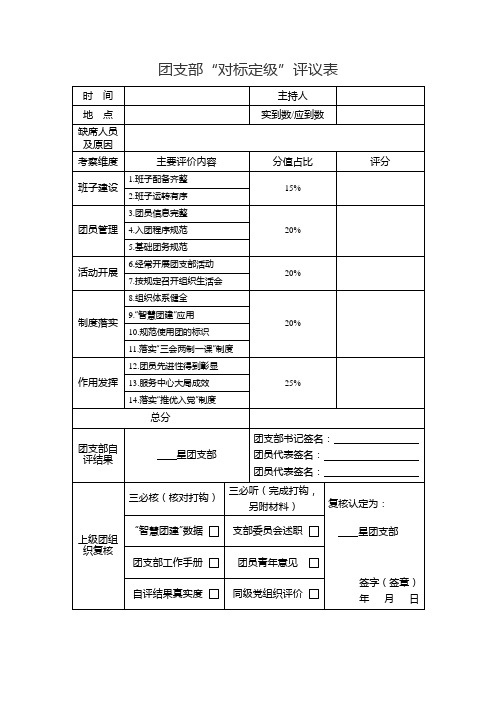 团支部“对标定级”评议表