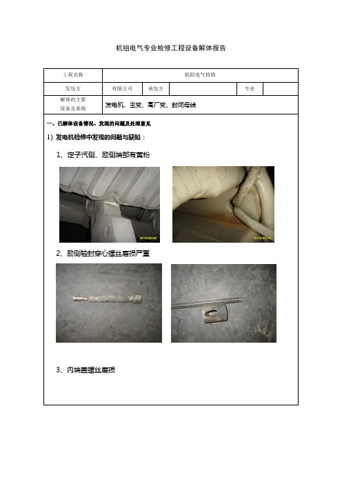 发电机检修工程设备解体报告模式