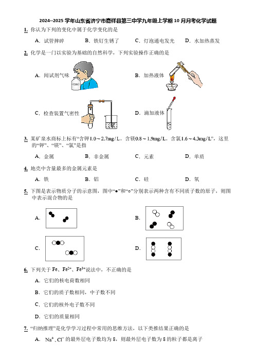 2024--2025学年山东省济宁市嘉祥县第三中学九年级上学期10月月考化学试题