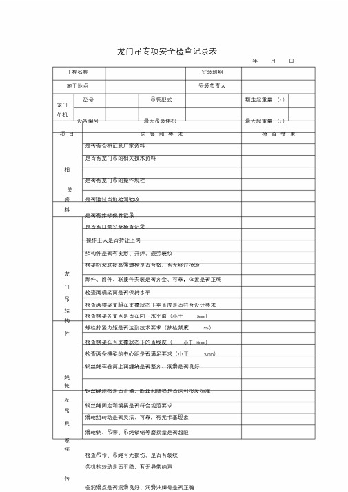 龙门吊专项安全检查记录表