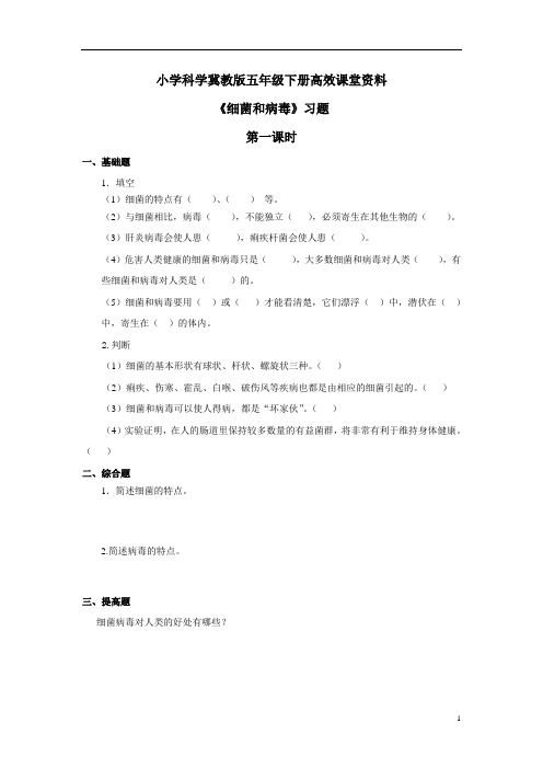 小学科学冀教版六年级上册高效课堂资料《细菌和病毒》习题——第1课时