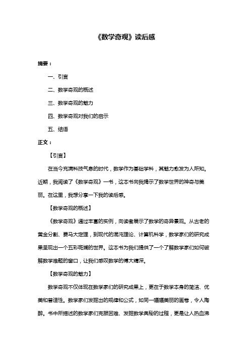 《数学奇观》读后感