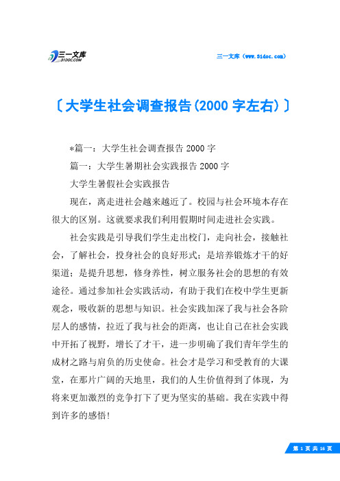 大学生社会调查报告(2000字左右)