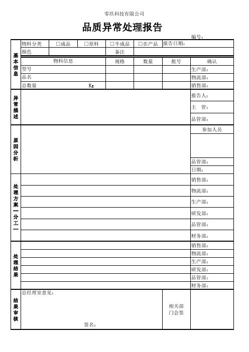 品质异常处理报告 模版 