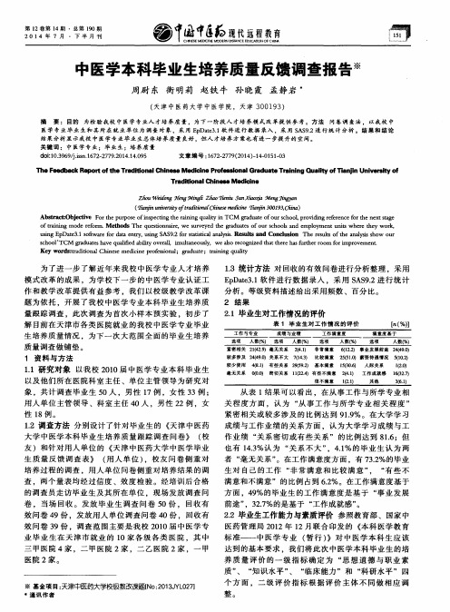 中医学本科毕业生培养质量反馈调查报告