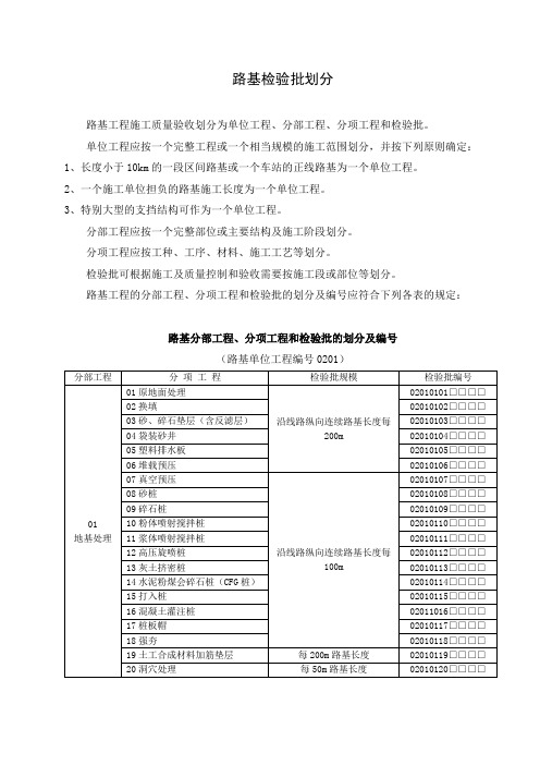 路基检验批划分