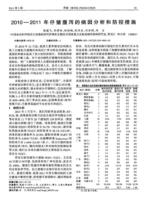 2010—2011年仔猪腹泻的病因分析和防控措施