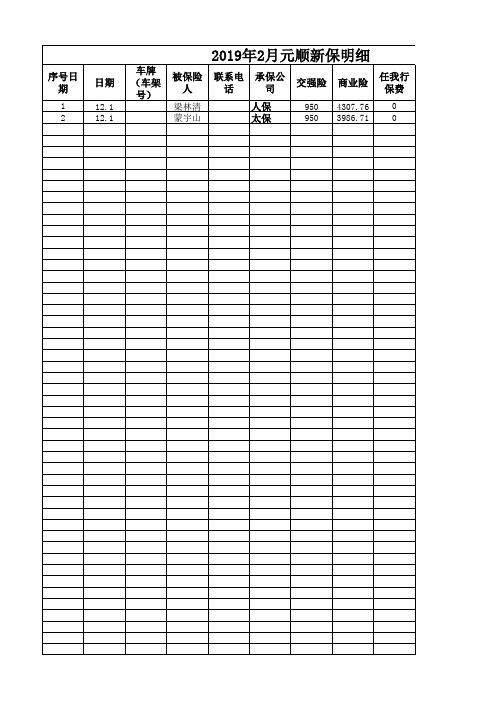 元顺投保明细信息表