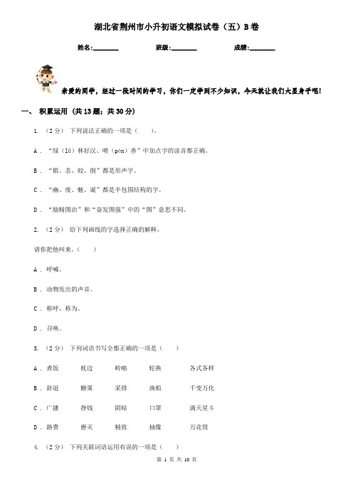 湖北省荆州市小升初语文模拟试卷(五)B卷
