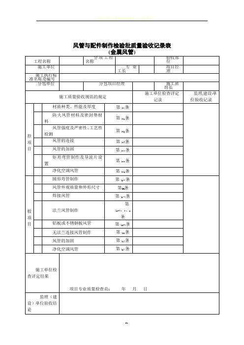 通风及空调工程检验批质量验收记录表