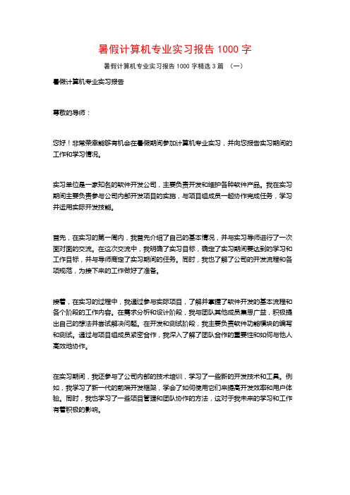 暑假计算机专业实习报告1000字3篇