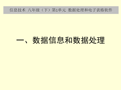 八年级下册信息技术数据信息和数据处理模块4用计算机处理数据第1单元数据处理和电子表格软件教学课件