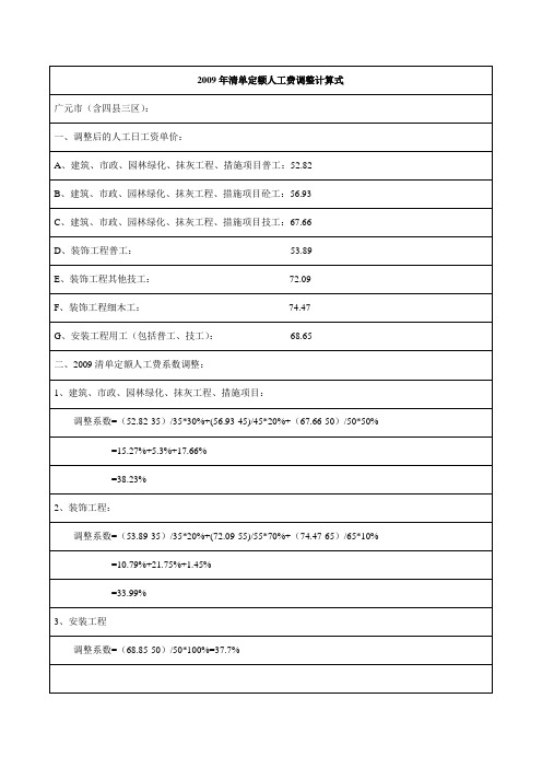 2009年清单定额人工费调整计算式(2010.11)